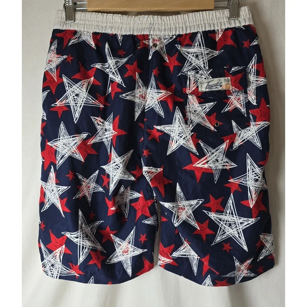 Surf & SwimCo. Swim Trunks Mens Size Large‎ Patriotic Red White Blue Mesh Lined